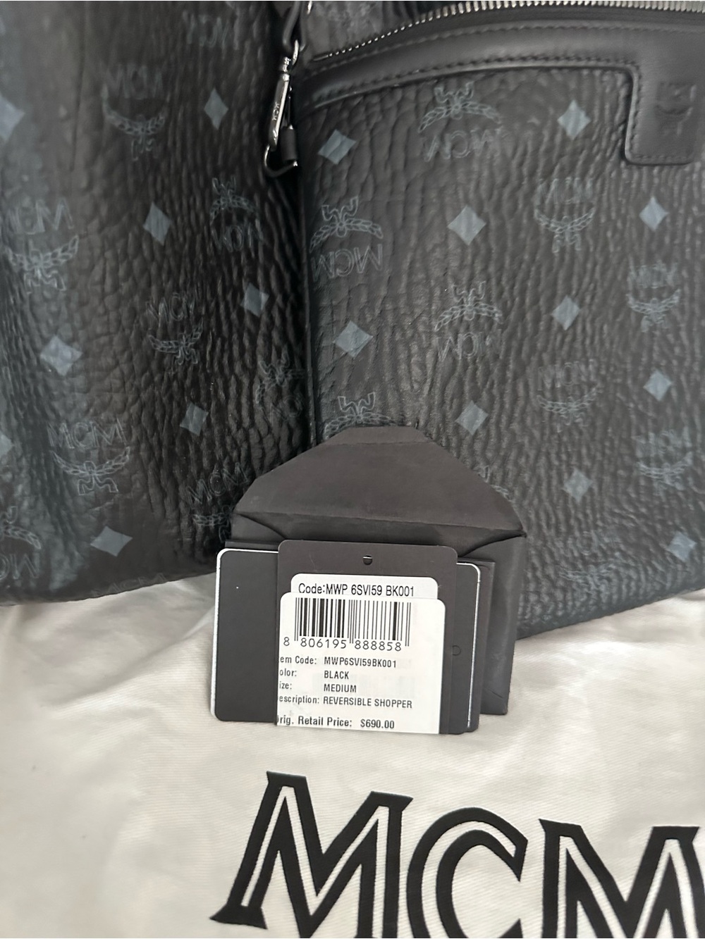 MCM Black Visetos Reversible Tote with Blue Interior and Matching Pouch - Picture 2 of 8